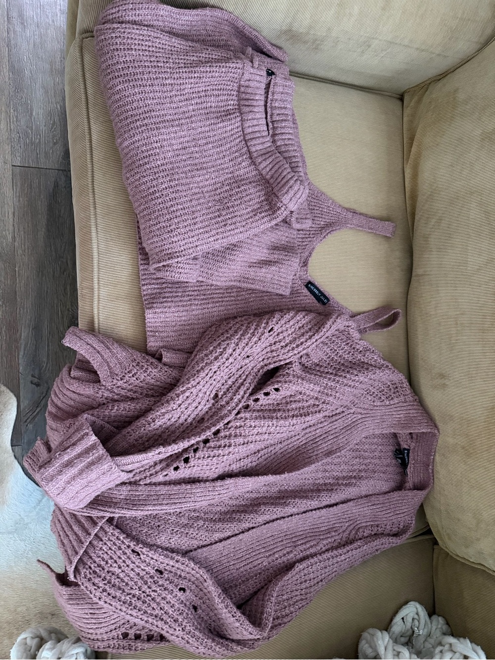 Sincerly Jules Mauve Knit Cardigan and Tank Set